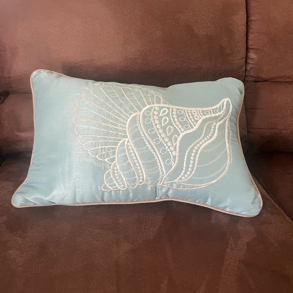 Madison Park Aqua Decorative Pillow with Tan Trim